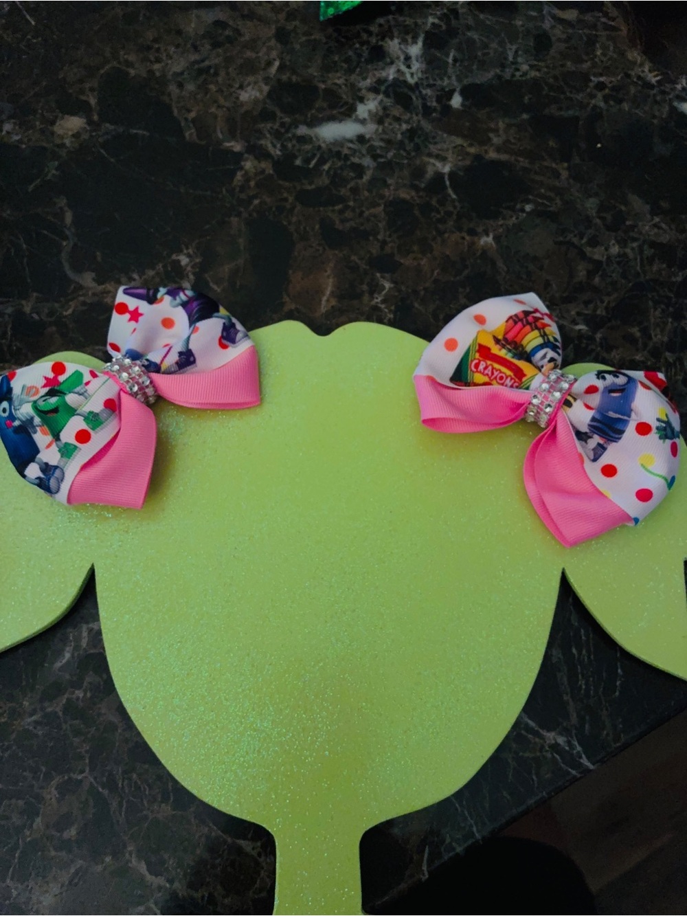 Kids Pink Crayon Print Double Hair Bows